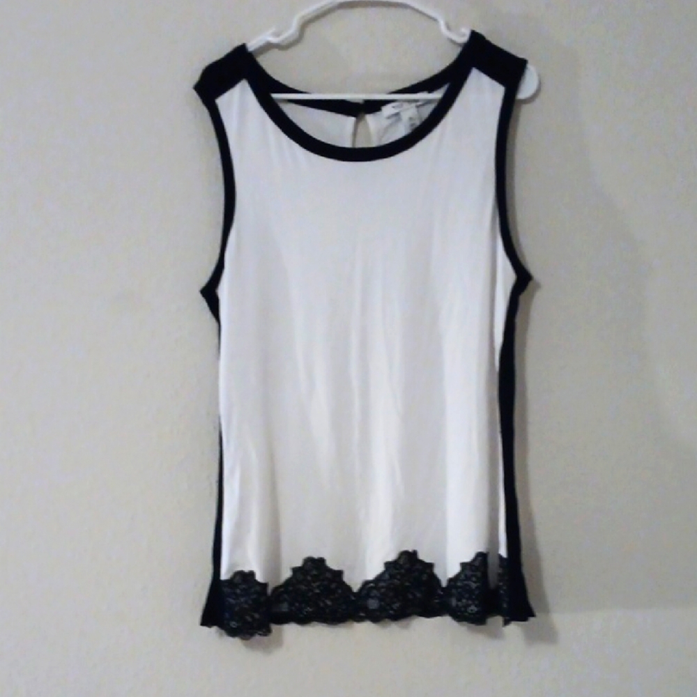 WHBM Elegant Black and White Sleeveless Top